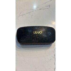 LIU JO Black Textured Hard Clamshell Eyeglass Case Gold Logo